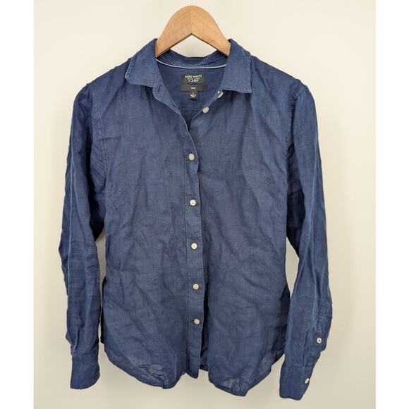 J.Crew Baird McNutt Irish Linen Slim Fit Button Shirt Navy Blue Women’s 4 - Picture 1 of 4